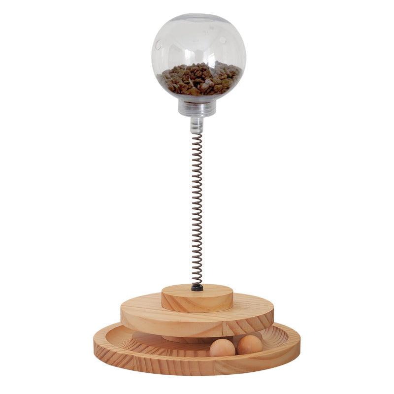 Interactive wooden and plastic cat treat dispenser puzzle ball toy for engaging indoor cats — view 4