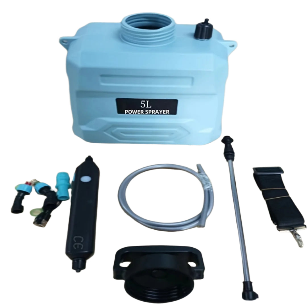 5L rechargeable electric cleaning sprayer with adjustable strap extension rod and three plastic interchangeable nozzles