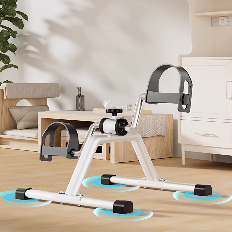 White iron home rehabilitation indoor exercise bike with foot straps and adjustable resistance — view 2