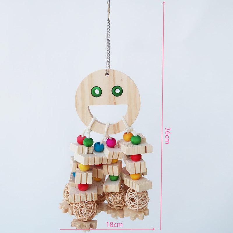 Natural wood parrot toy set featuring bite-resistant textures and shapes for bird cages — view 4