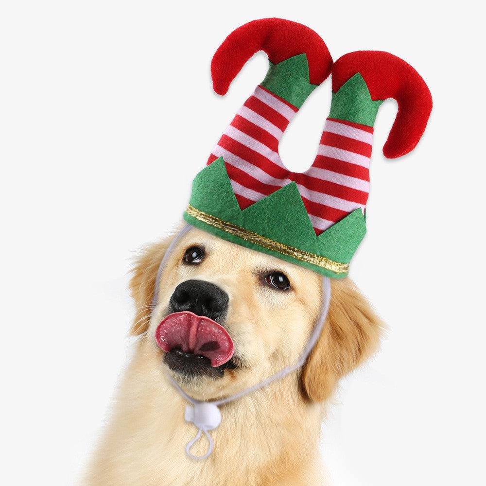 Festive striped pet Christmas hat and clown headgear with an adjustable strap for dogs. — view 5