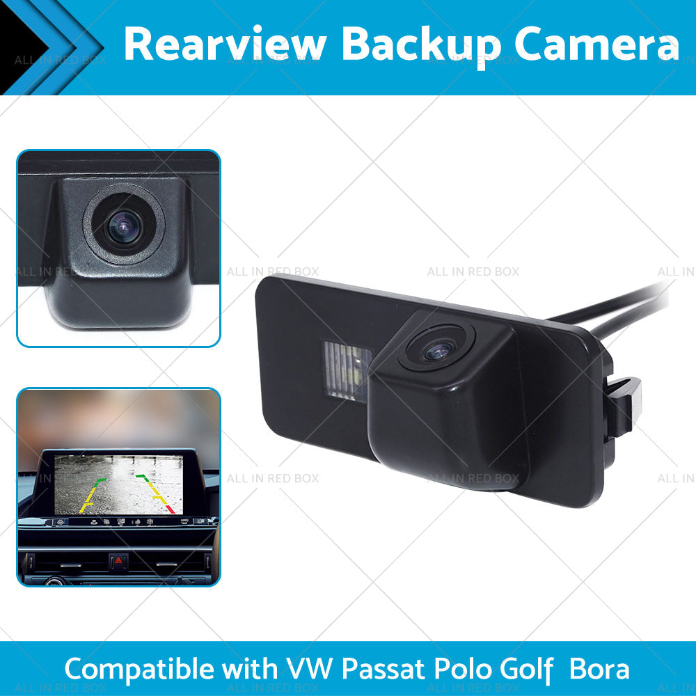 High-definition rear view backup camera for Volkswagen vehicles with wiring cables and power supply. — view 2