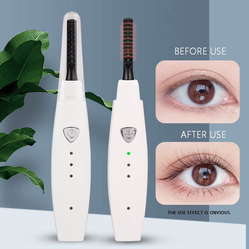 Electric heated eyelash curler with anti-scalding comb and sleek handle for natural lash lifting