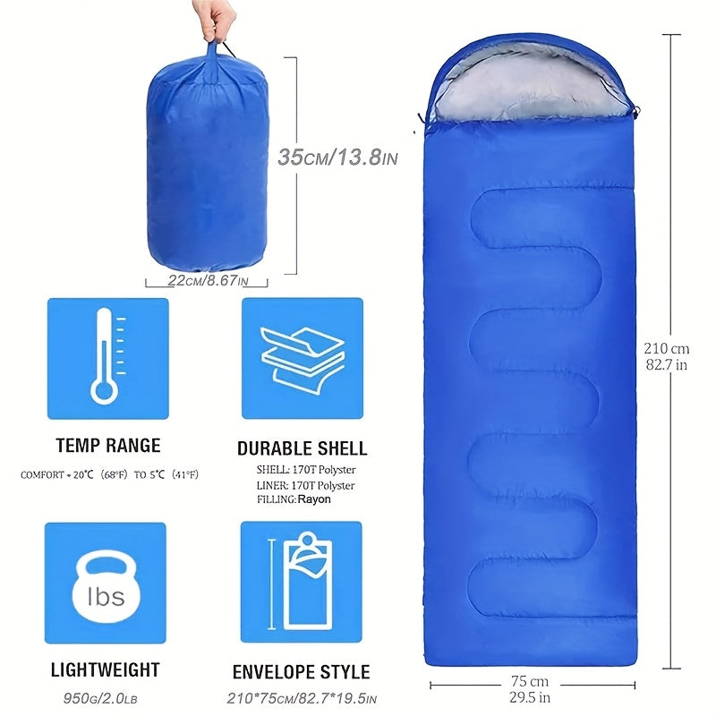 Sapphire blue thick cold weather camping sleeping bag with secure zipper and soft polyester lining — view 5