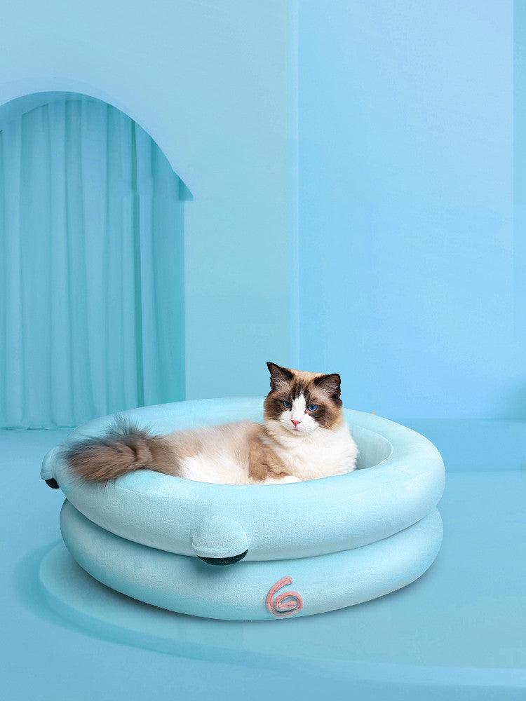 Winter cozy cat and dog bed in neutral cloth with high elastic memory foam sponge. — view 2