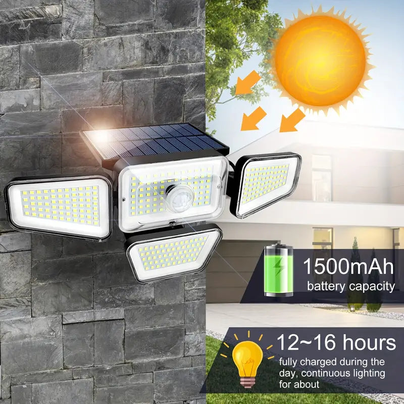 Solar garden wall light with 270 LEDs and motion sensor mounted on exterior outdoor fence — view 4
