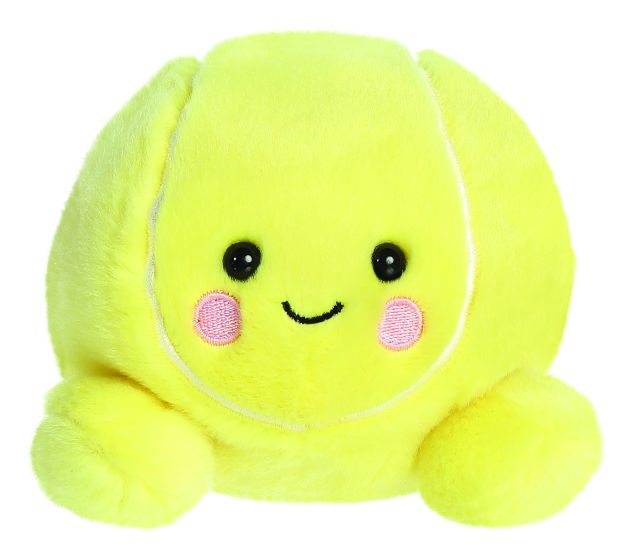 Palm Pals Ace Tennis Ball plush toy, round and soft green with white lines.