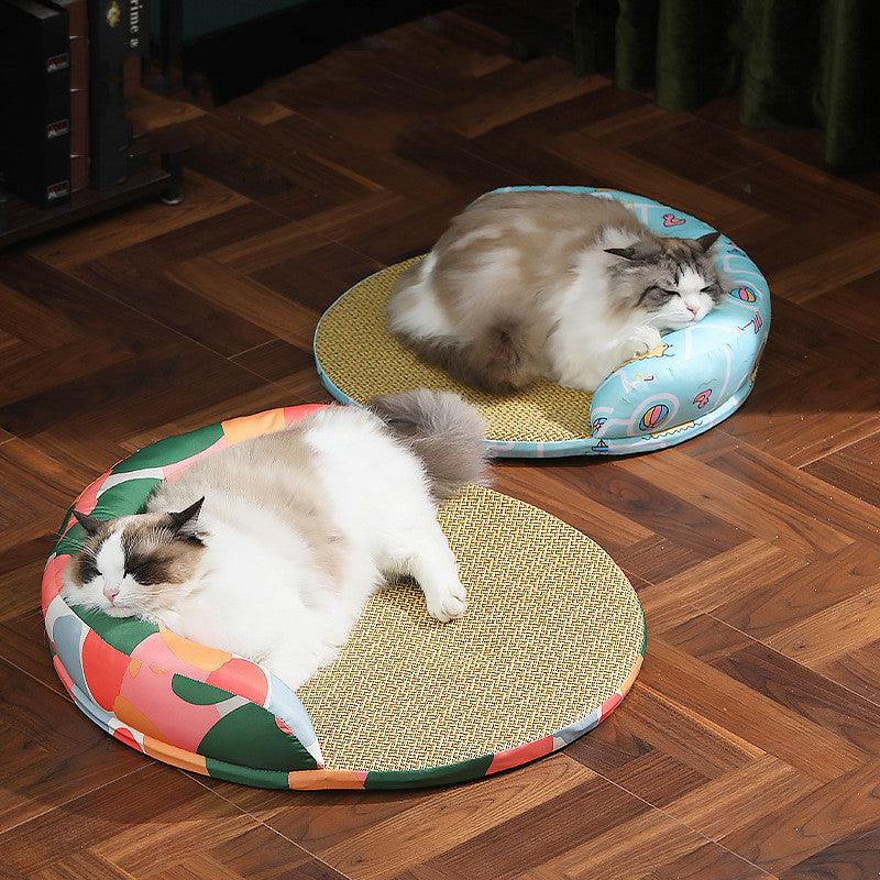 Summer Breeze rattan pet sofa bed with plush cotton rim and cooling woven mat center