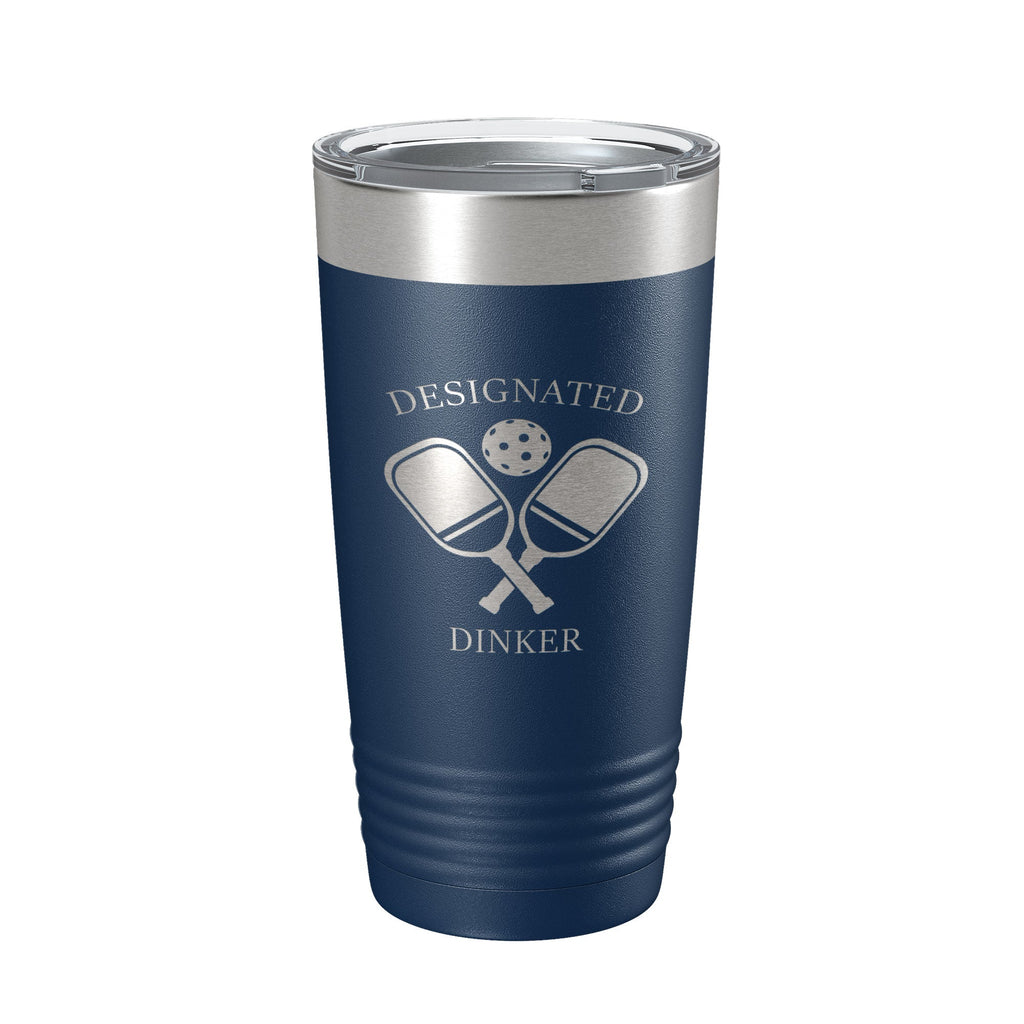 Laser engraved 20oz Designated Dinker insulated stainless steel pickleball tumbler with clear lid — view 3