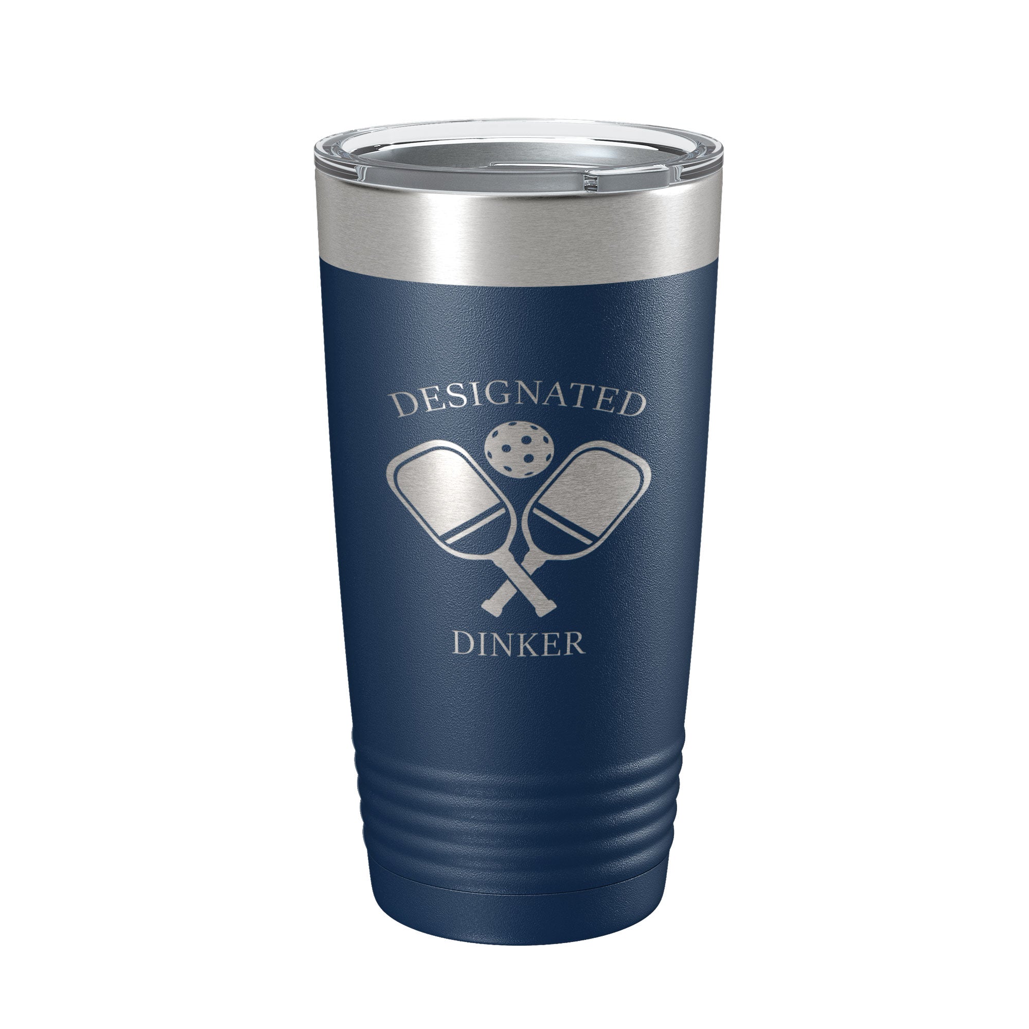 Laser engraved 20oz Designated Dinker insulated stainless steel pickleball tumbler with clear lid — view 3