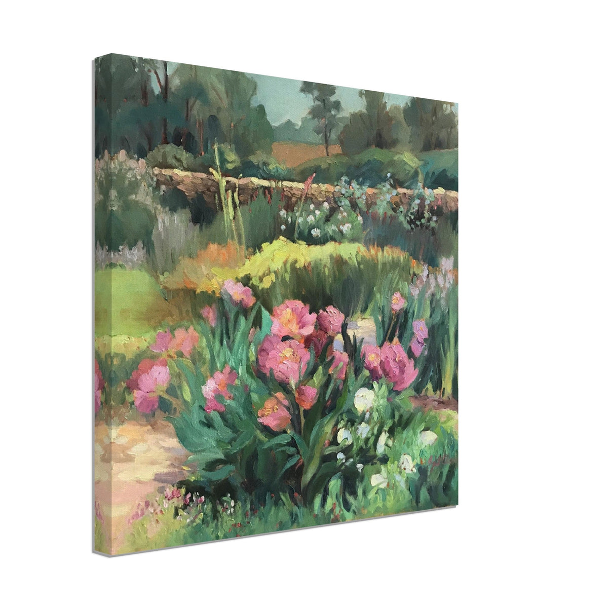 'Garden Peonies' Floral I 16x16 inch Art Print on Canvas I Original Artwork by American Artist Barbara Cleary-1