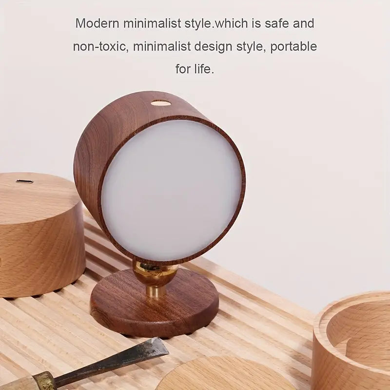 Wireless Sapele wood reading lamp with 360-degree rotating magnetic wall mount and warm LED light — view 5