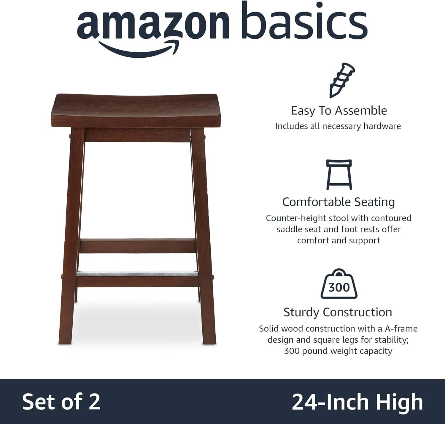 Set of two solid wood saddle seat counter stools in a rich dark walnut finish — view 4