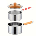 4-in-1 stainless steel cookware set with saucepan, glass lid, and deep frying mesh basket