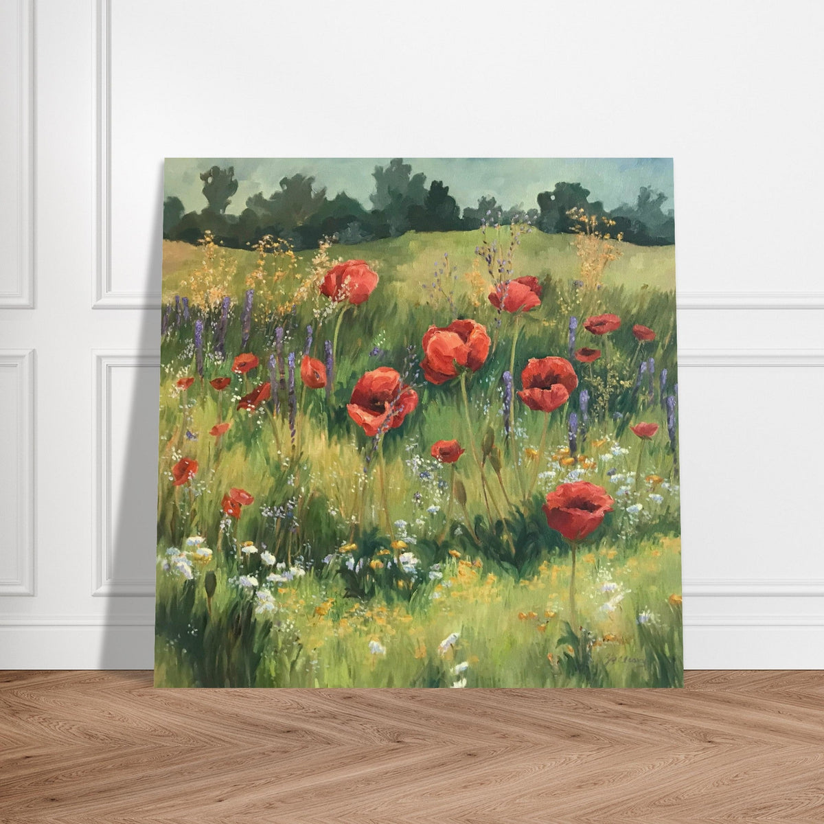 'Field of Red Poppies' I 16x16 Museum-Quality Matte Paper Poster | Original Artwork by American Artist Barbara Cleary-1