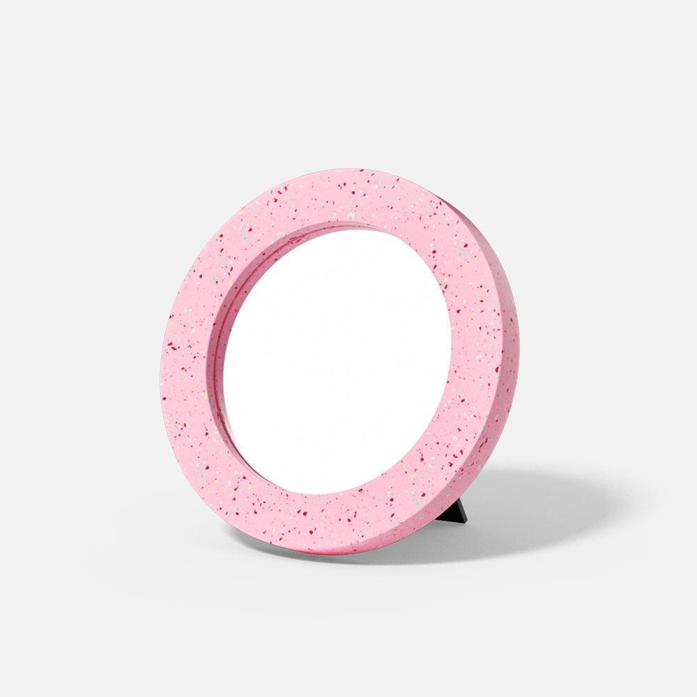 22cm round silicone mirror frame mold with mirror glass and support stand for concrete casting