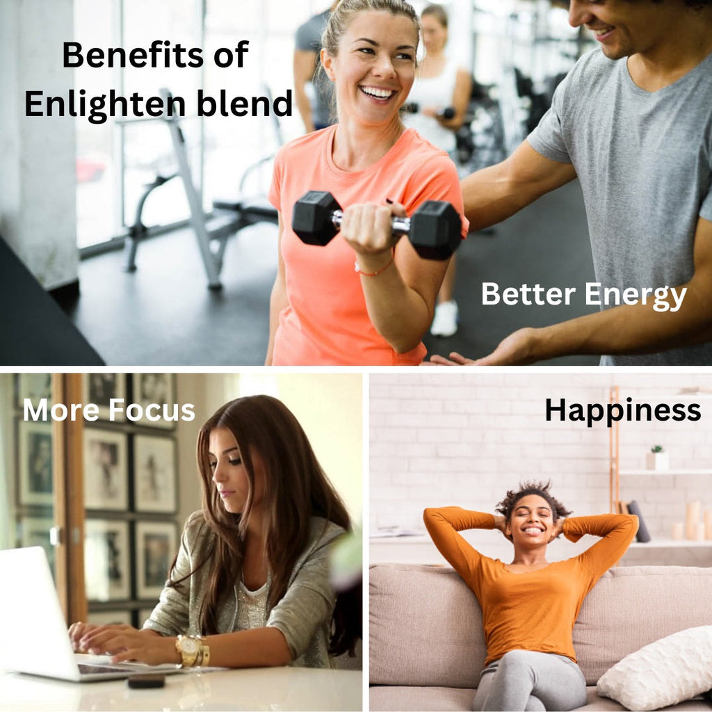 Enlighten essential oil blend in amber glass bottle with sweet citrus aromatherapy liquid — view 3