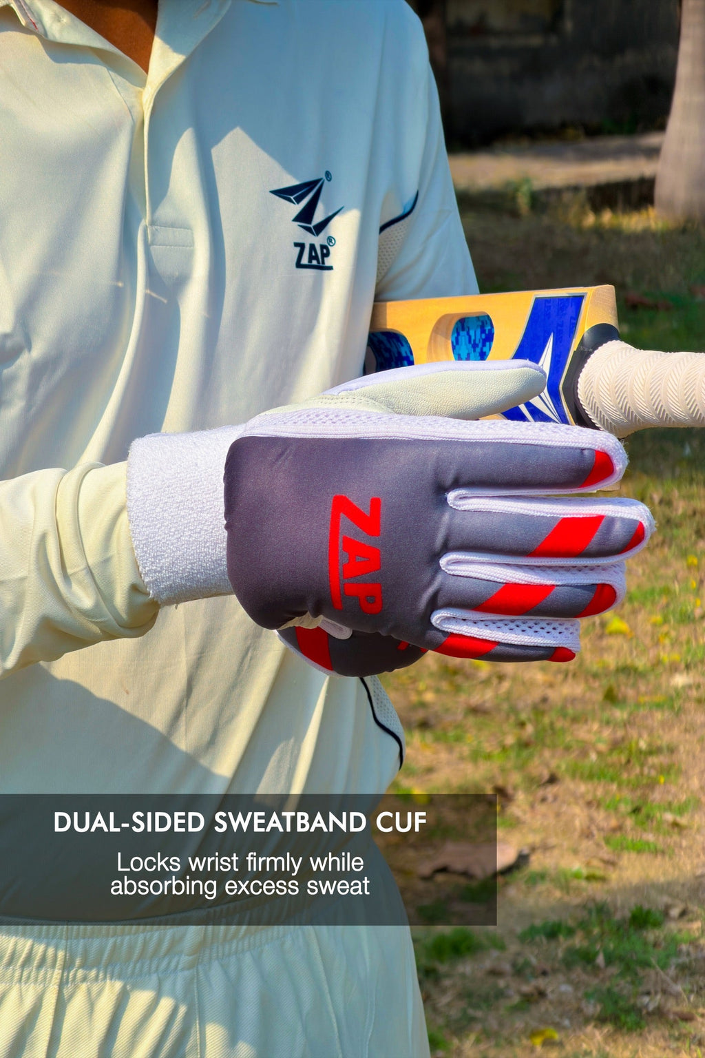 ZAP Velocity tennis batting gloves in lightweight breathable mesh with hexagonal grip palm — view 4
