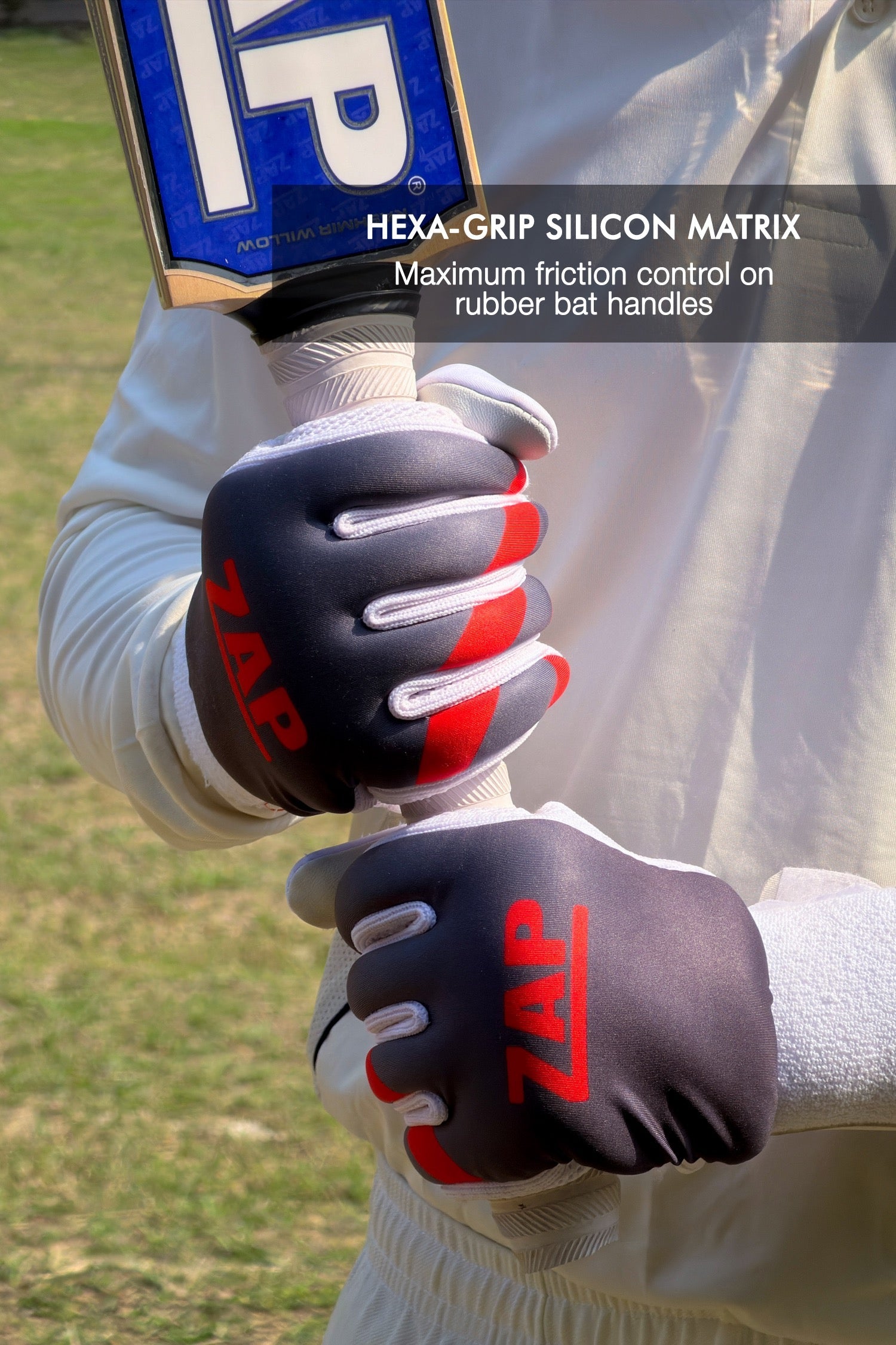 ZAP Velocity tennis batting gloves in lightweight breathable mesh with hexagonal grip palm — view 2