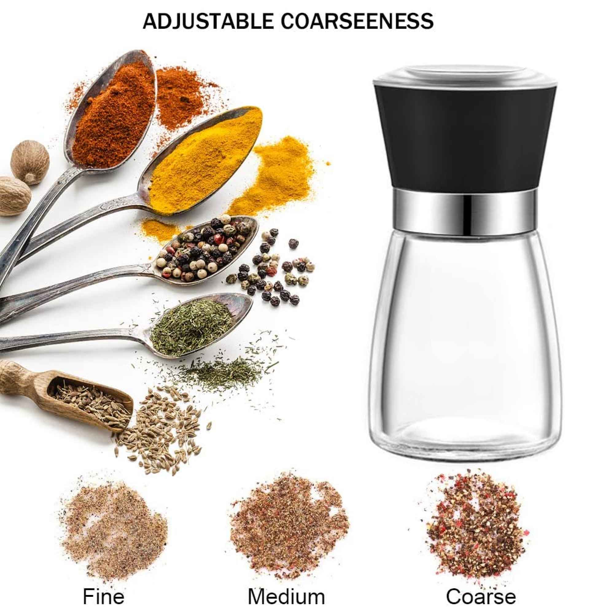 Short 150ml glass salt and pepper grinder with black acrylic wrap and ceramic grinding core — view 5