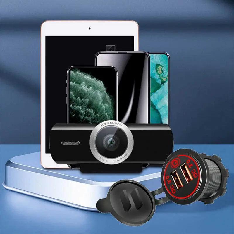 Black dual USB car charger with QC 3.0 fast charging capabilities and dust-proof cap. — view 3