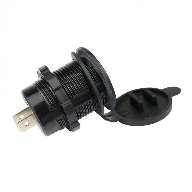 Black dual USB car charger with QC 3.0 fast charging capabilities and dust-proof cap. — view 5