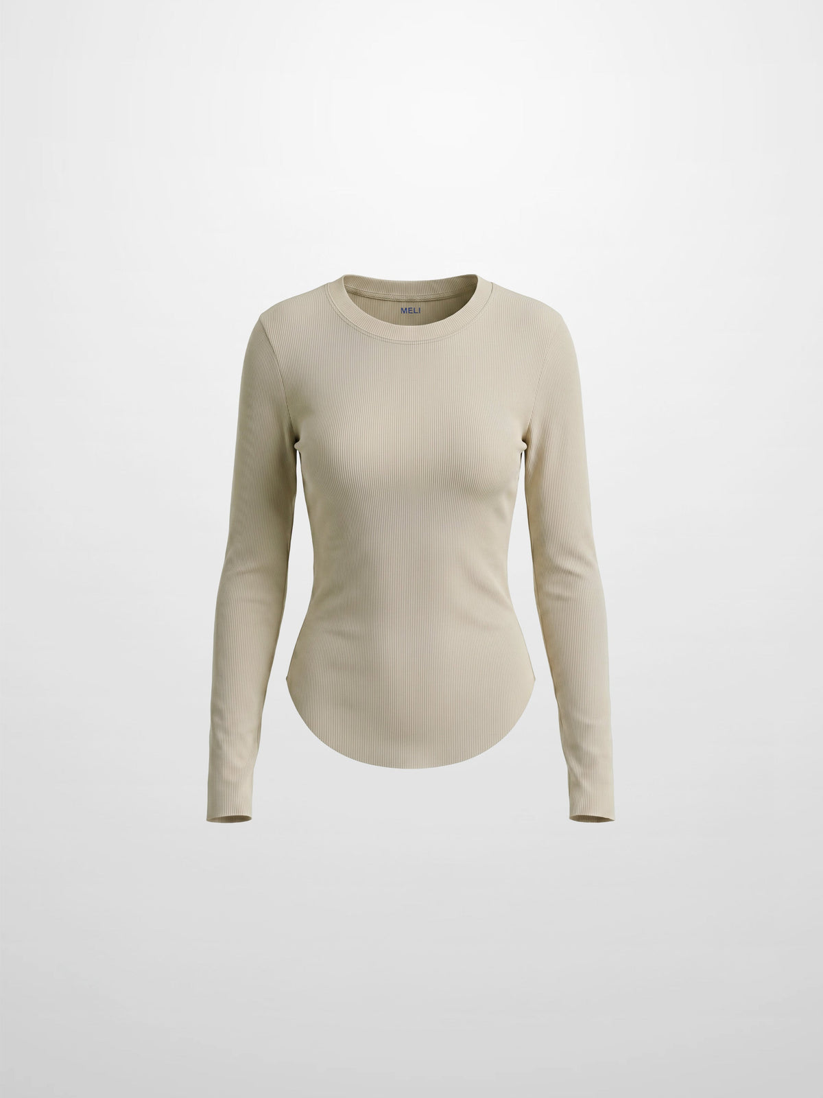Rounded Hem Ribbed T-Shirt-Tan-1