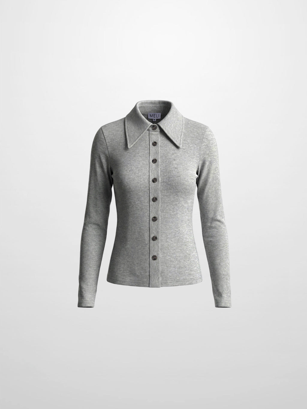 Ribbed Button Down Shirt-Heathered Grey-1