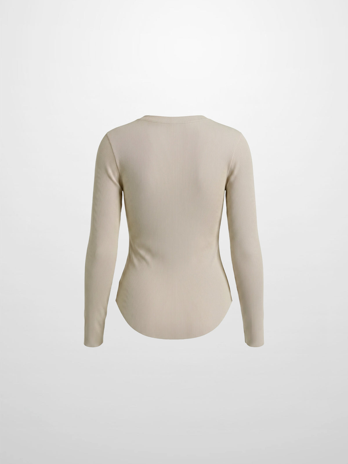 Rounded Hem Ribbed T-Shirt-Tan-2