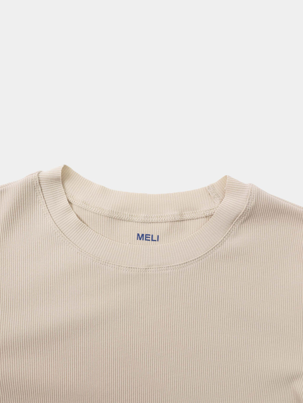 Rounded Hem Ribbed T-Shirt-Tan-3