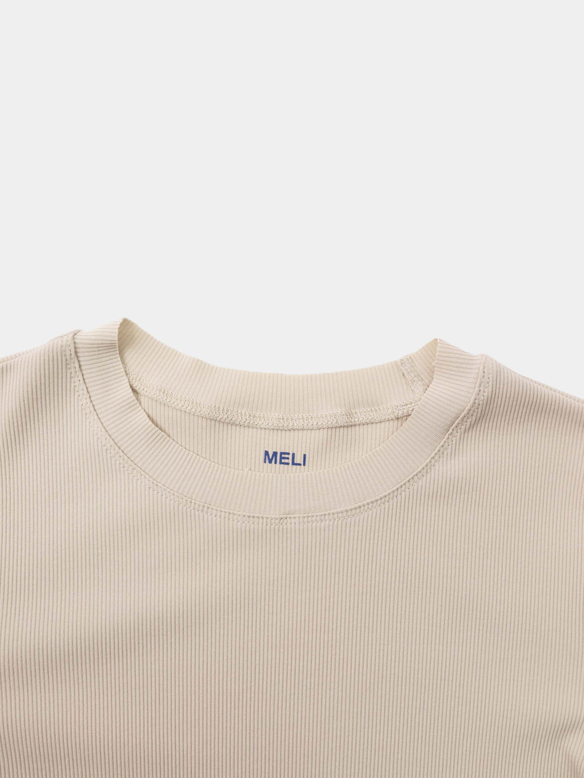 Rounded Hem Ribbed T-Shirt-Tan-3