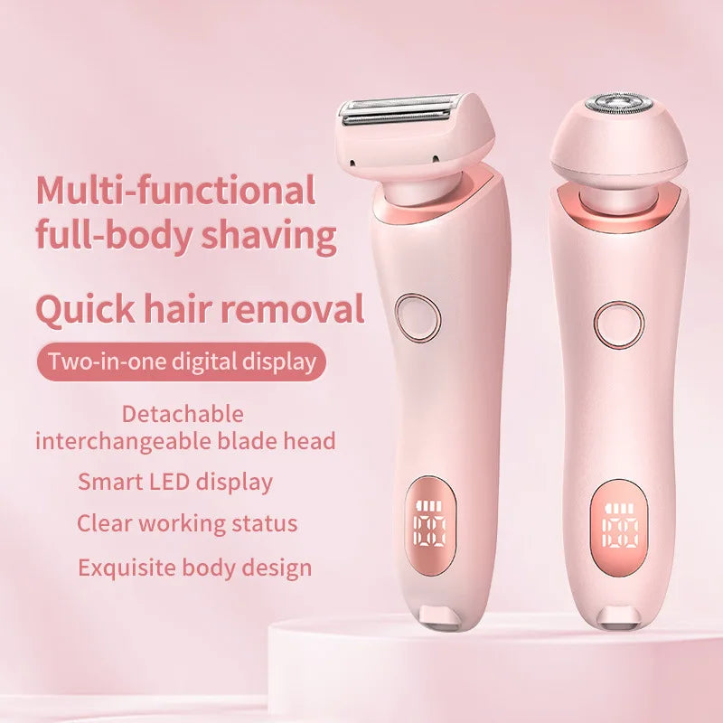 Pink 2-in-1 waterproof electric shaver for women with LCD display and stainless steel precision blades — view 4