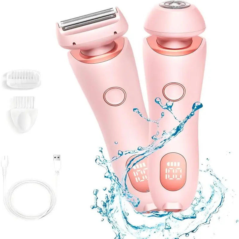 Pink 2-in-1 waterproof electric shaver for women with LCD display and stainless steel precision blades — view 3