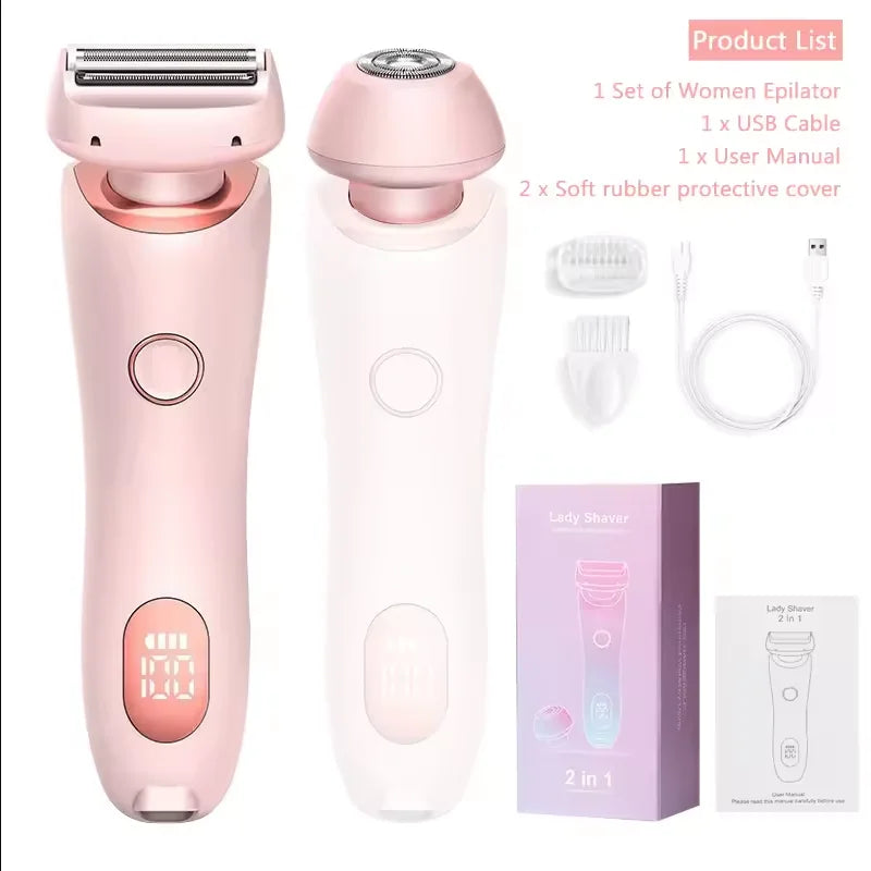 Pink 2-in-1 waterproof electric shaver for women with LCD display and stainless steel precision blades — view 2