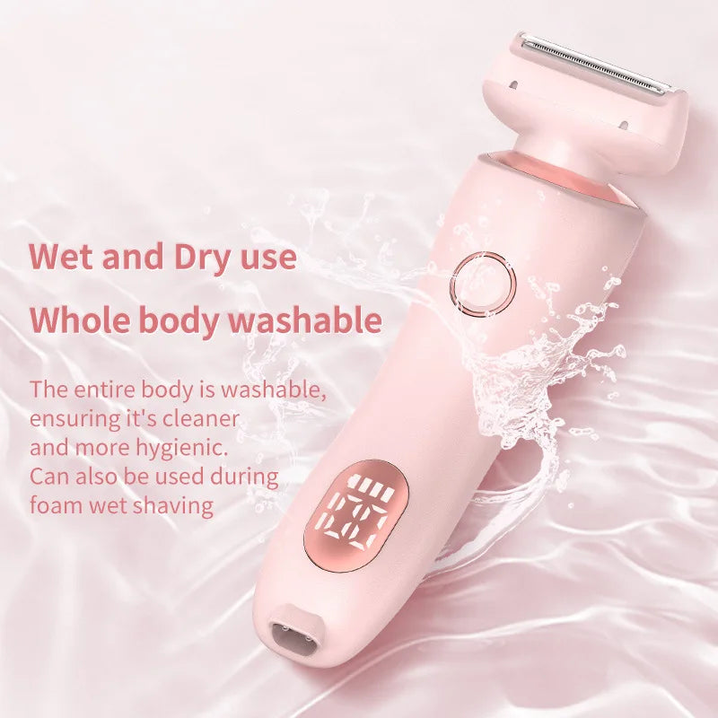 Pink 2-in-1 waterproof electric shaver for women with LCD display and stainless steel precision blades — view 5