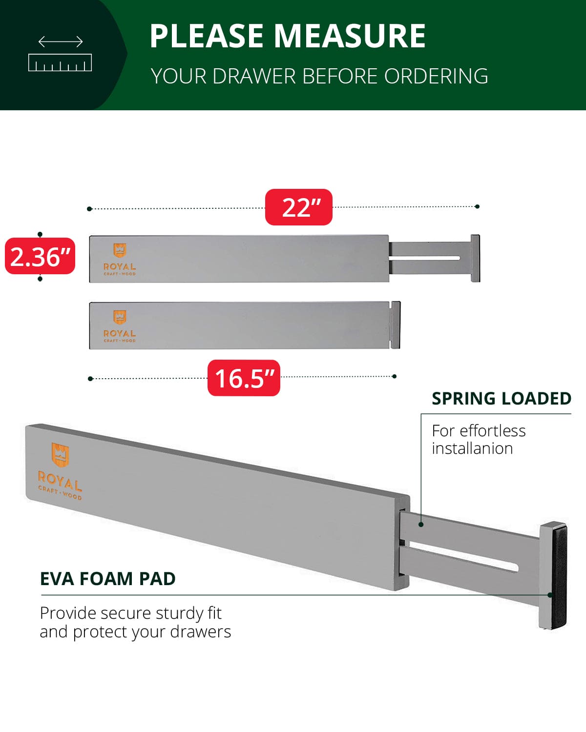 22-inch gray drawer dividers, expandable home organization tool for kitchen and bedroom storage — view 2