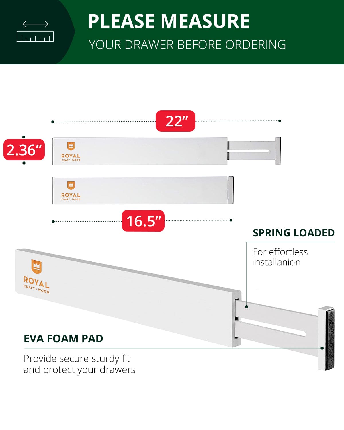 Adjustable 22 inch white bamboo drawer dividers organizing kitchen utensils in a drawer. — view 2