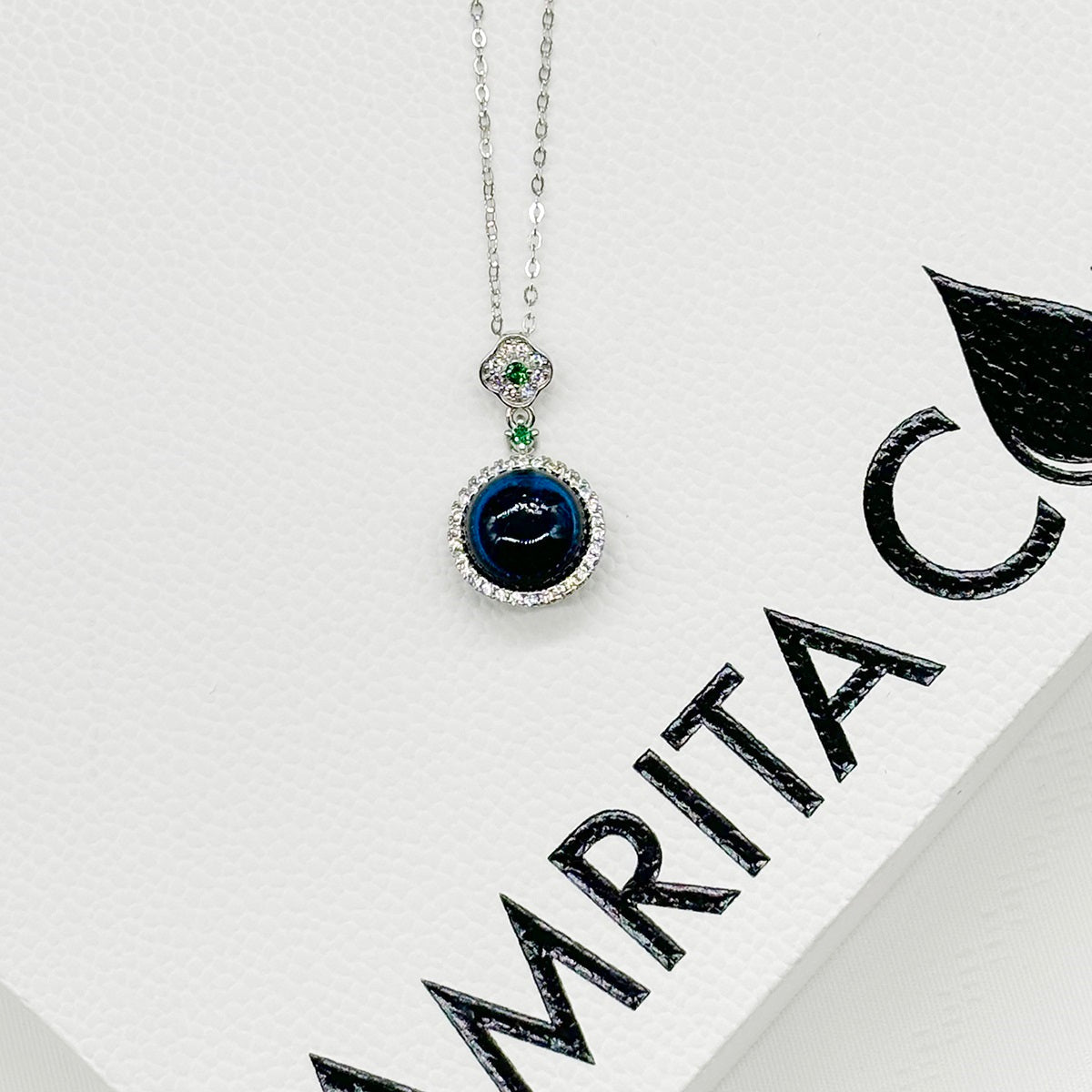 Sterling Silver Crown Jewel Aroma Necklace - Navy | Energy & Healing | Diffuse on the go-1