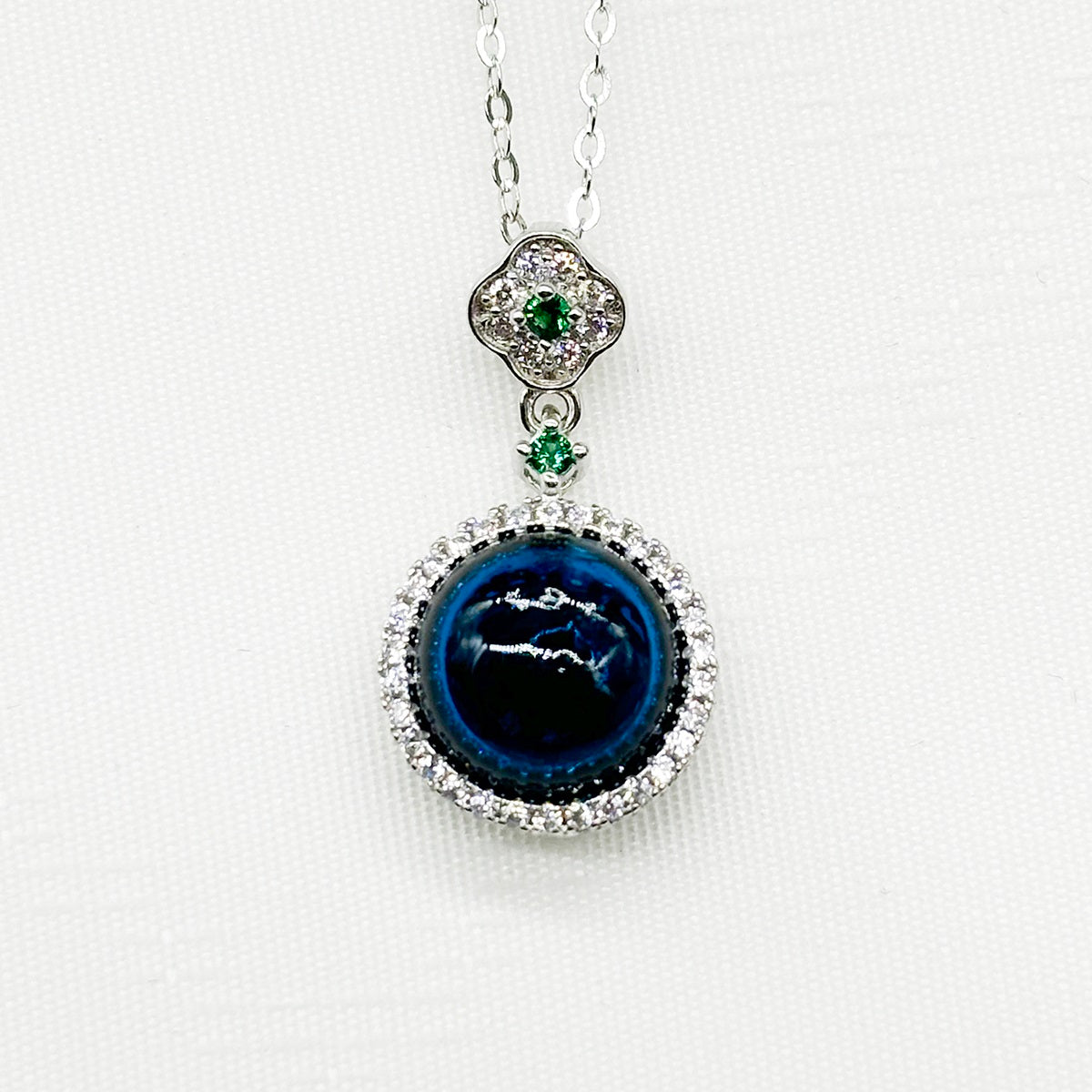 Sterling Silver Crown Jewel Aroma Necklace - Navy | Energy & Healing | Diffuse on the go-0