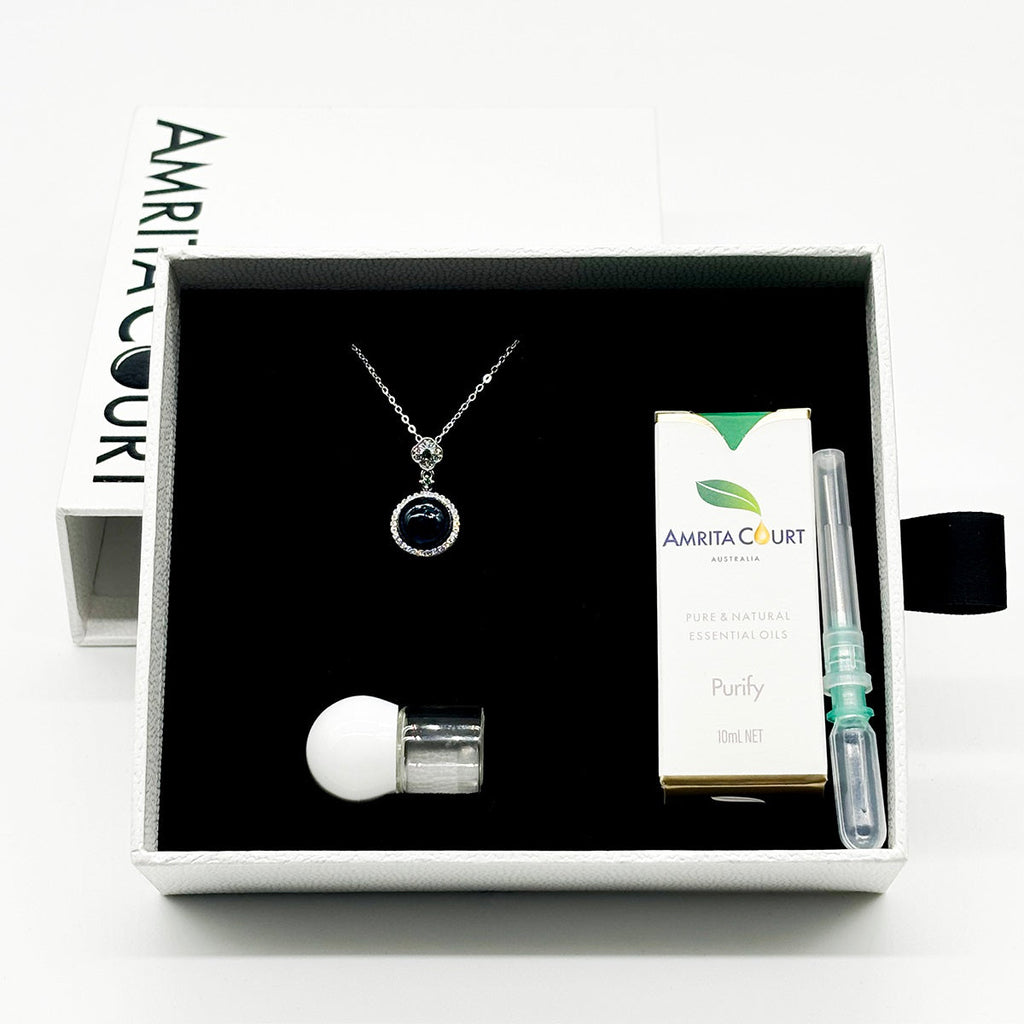 Sterling Silver Crown Jewel Aroma Necklace - Navy | Energy & Healing | Diffuse on the go-4