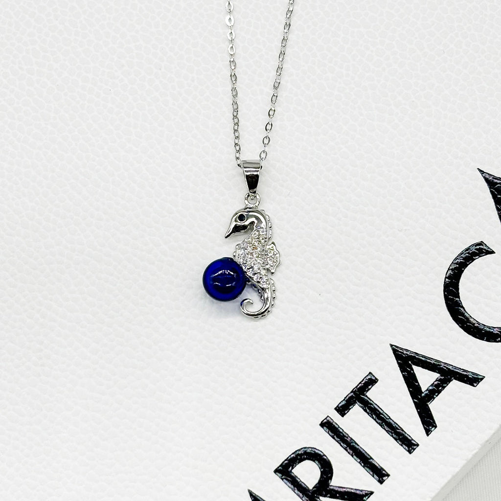 Sterling Silver Sea Horse Aroma Necklace - Navy | Energy & Healing | Diffuse on the go-3