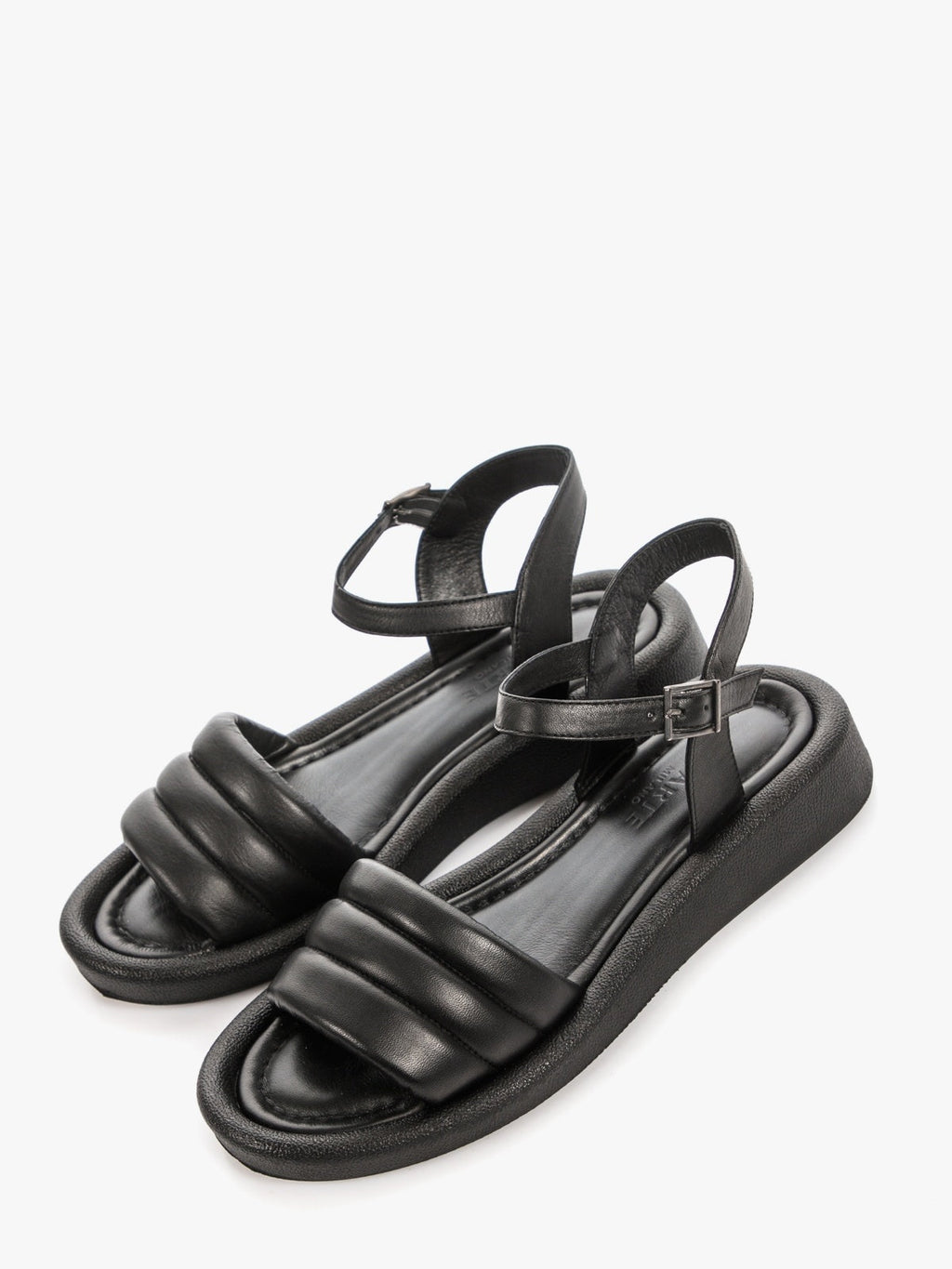 Women's genuine leather black sandals featuring a sleek minimalist design and durable synthetic fiber sole. — view 2