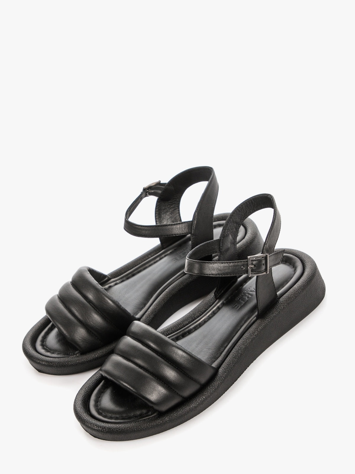 Women's genuine leather black sandals featuring a sleek minimalist design and durable synthetic fiber sole. — view 2