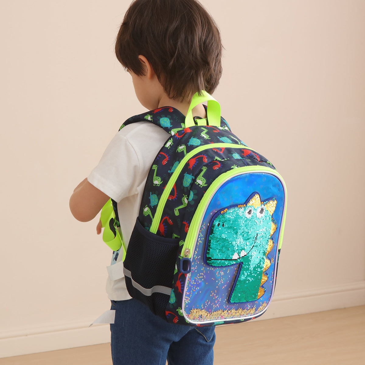 Dinosaur Kids Backpack Reversible Sequins-1