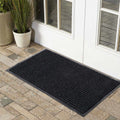 Basic black outdoor doormat, low profile polyester mat with rubber backing for porches and entryways