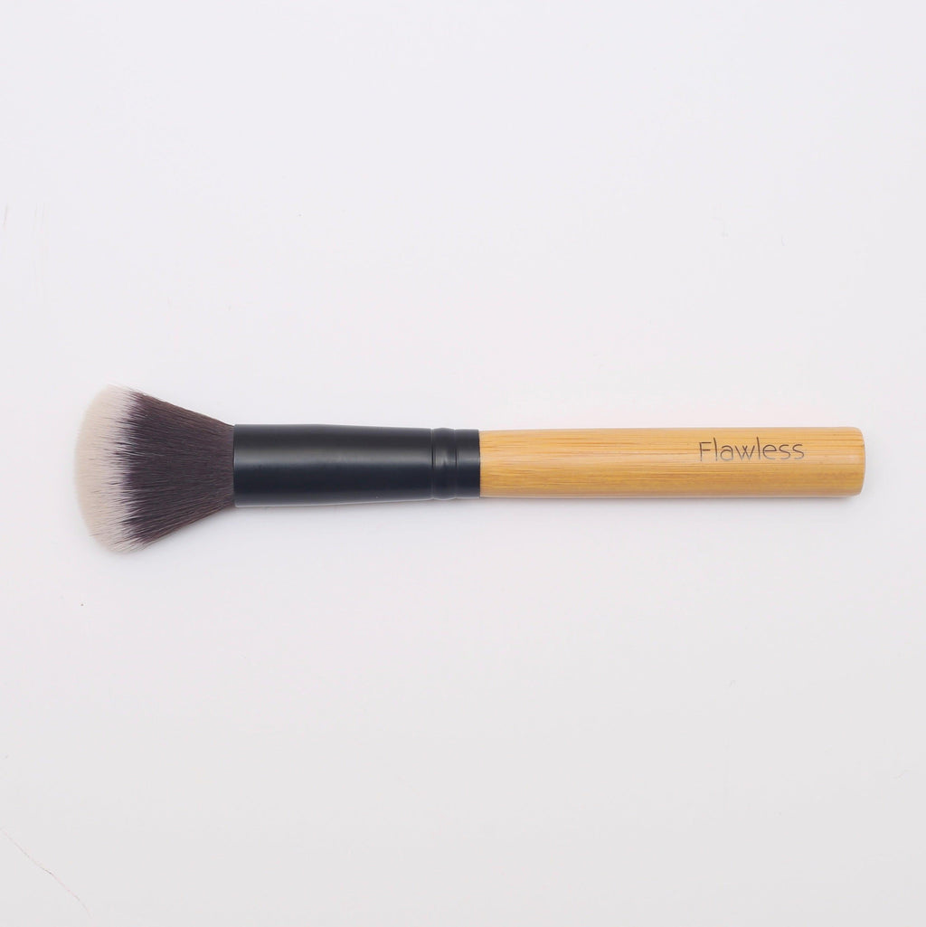Vegan highlighter brush with natural bamboo handle and soft synthetic bristles for precision makeup — view 4