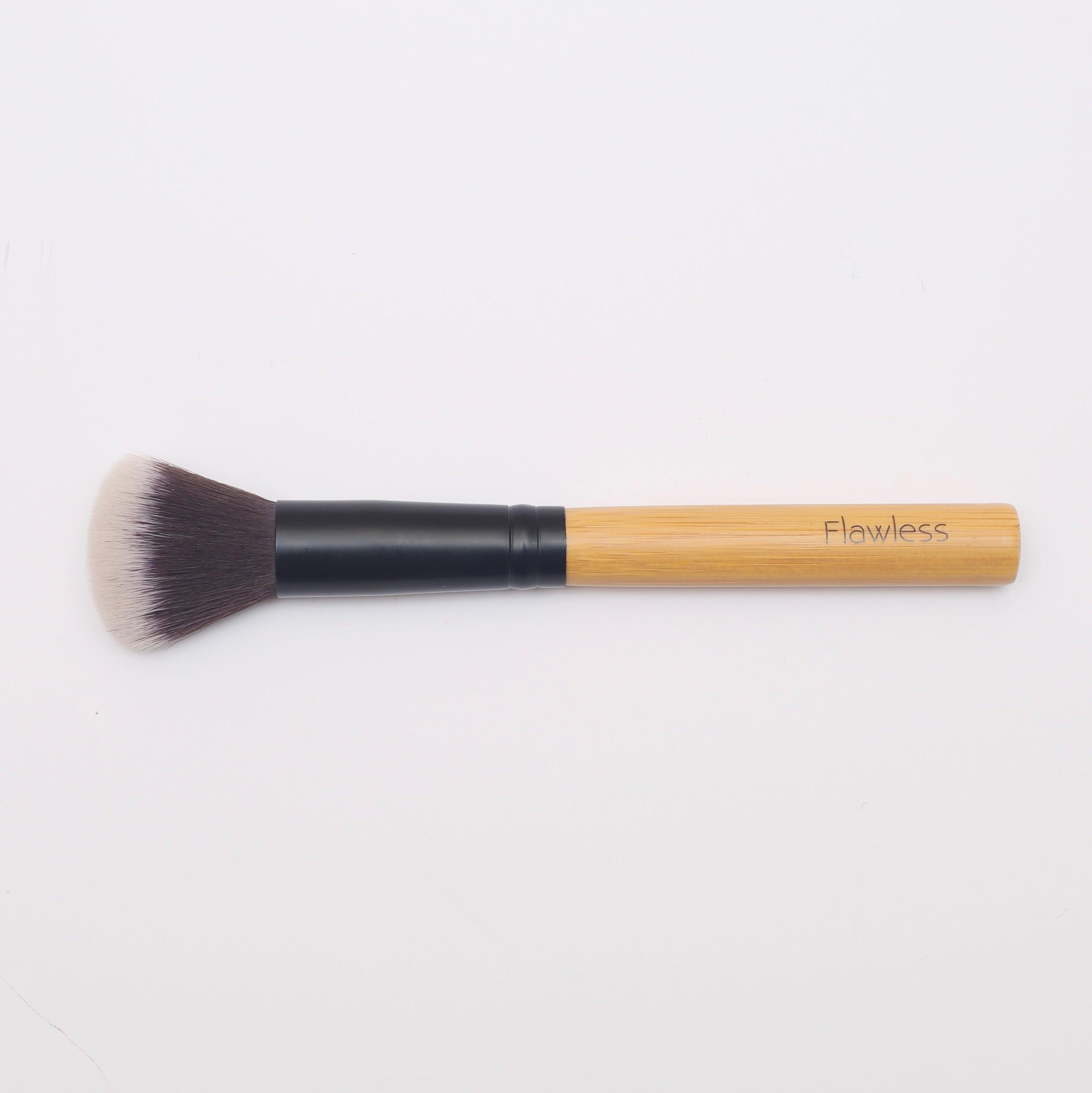 Vegan highlighter brush with natural bamboo handle and soft synthetic bristles for precision makeup — view 4