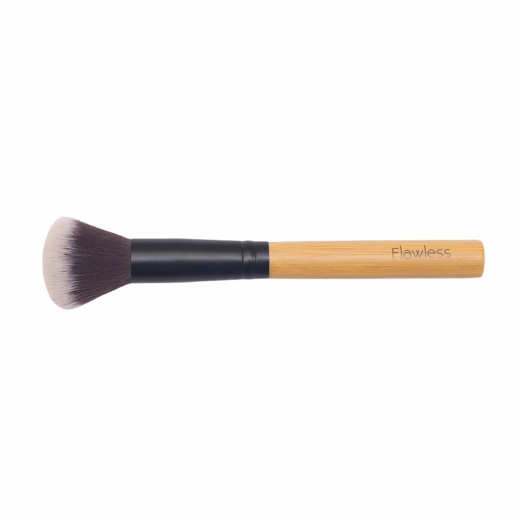 Vegan highlighter brush with natural bamboo handle and soft synthetic bristles for precision makeup — view 3