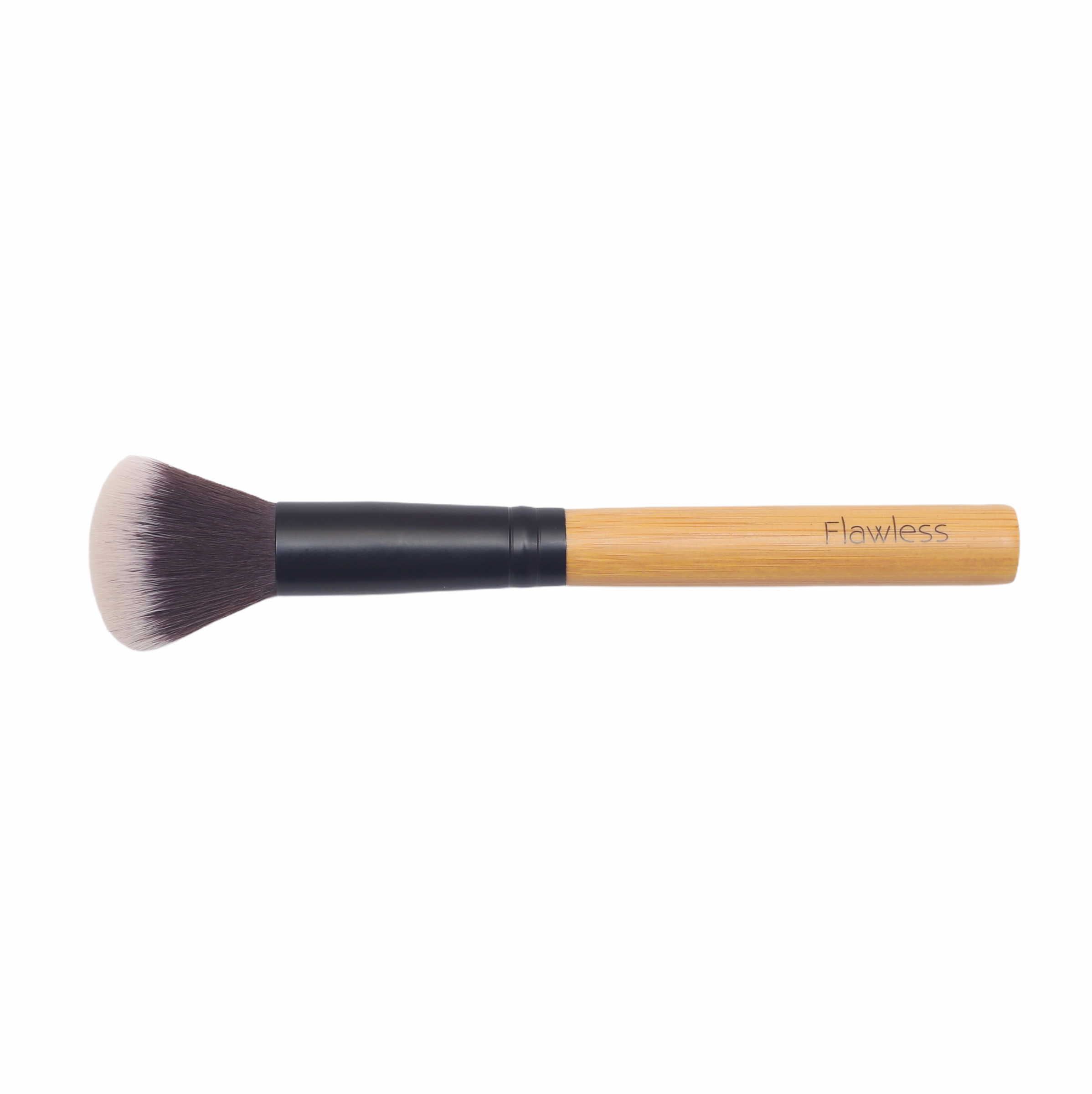 Vegan highlighter brush with natural bamboo handle and soft synthetic bristles for precision makeup — view 3