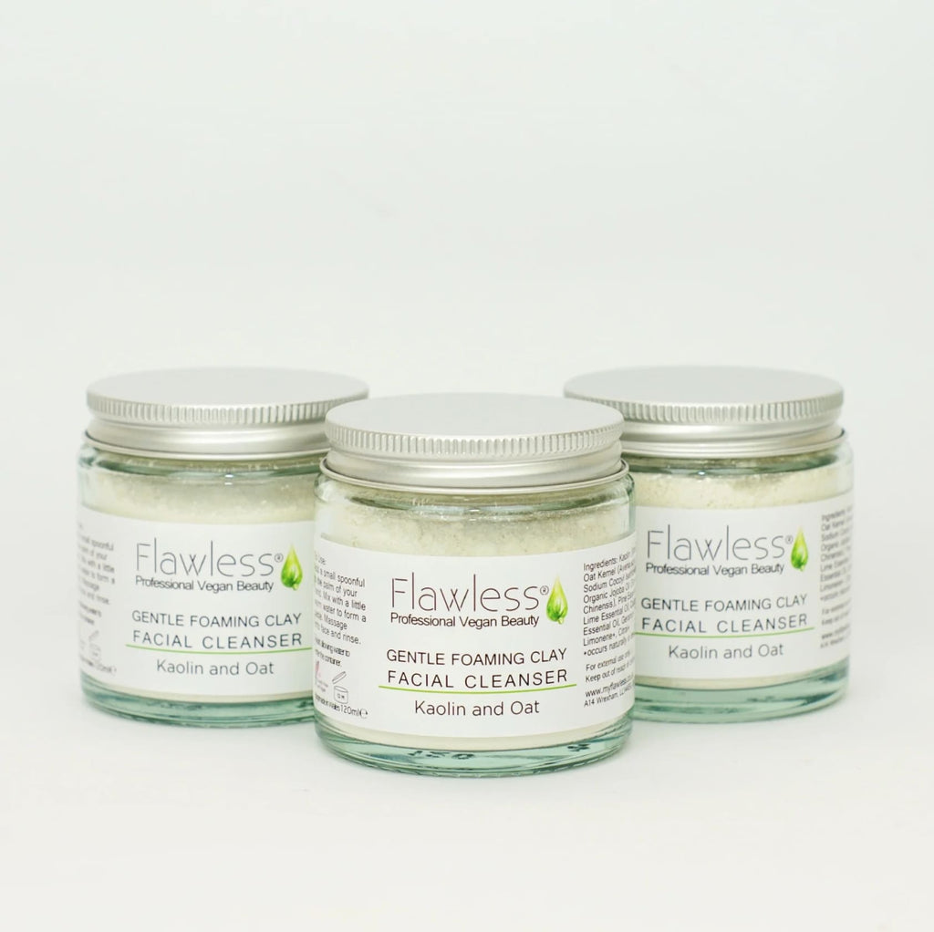 Kaolin clay facial cleanser in an eco-friendly recycled glass jar with an aluminum lid — view 2